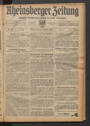 Rheinsberger Zeitung vom 08.12.1931