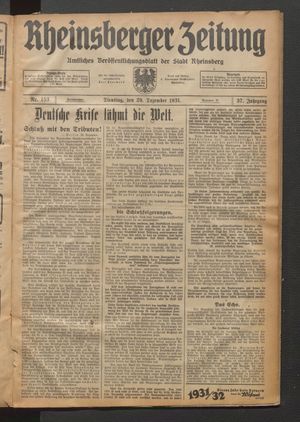 Rheinsberger Zeitung vom 29.12.1931