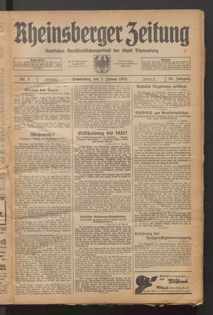 Rheinsberger Zeitung vom 07.01.1932