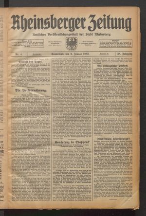 Rheinsberger Zeitung vom 09.01.1932