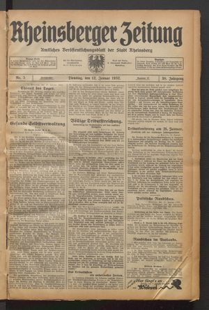 Rheinsberger Zeitung vom 12.01.1932