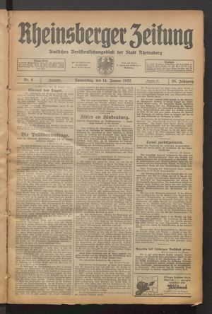 Rheinsberger Zeitung vom 14.01.1932