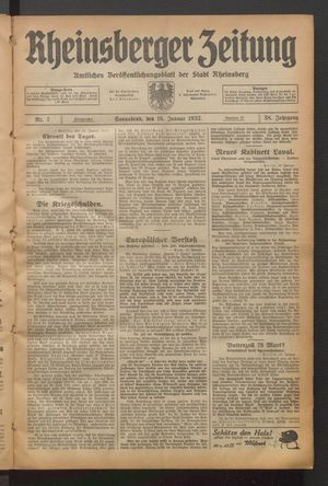 Rheinsberger Zeitung vom 16.01.1932