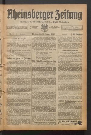 Rheinsberger Zeitung vom 19.01.1932