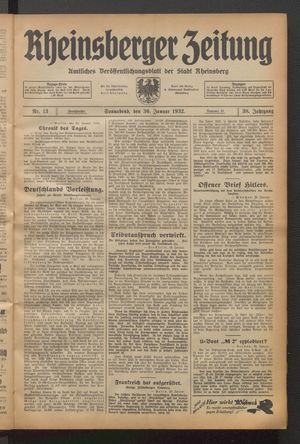 Rheinsberger Zeitung vom 30.01.1932