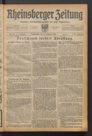 Rheinsberger Zeitung vom 11.02.1932