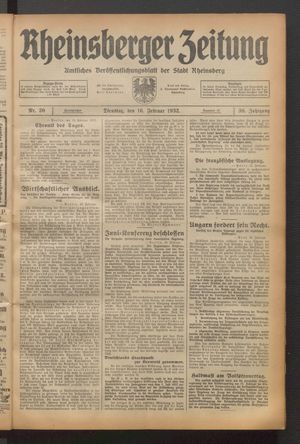 Rheinsberger Zeitung vom 16.02.1932