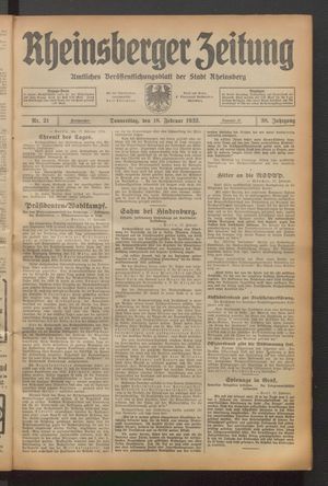 Rheinsberger Zeitung vom 18.02.1932
