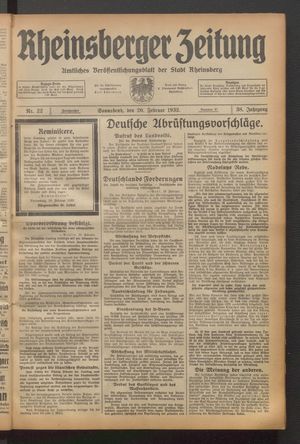 Rheinsberger Zeitung vom 20.02.1932