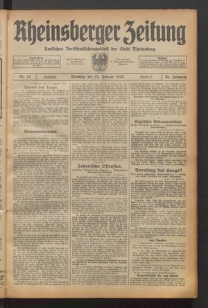 Rheinsberger Zeitung vom 23.02.1932