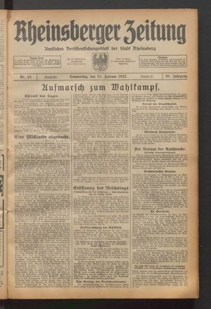 Rheinsberger Zeitung vom 25.02.1932