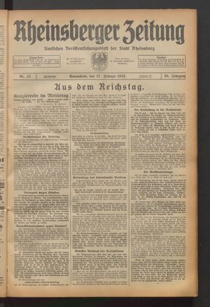 Rheinsberger Zeitung vom 27.02.1932