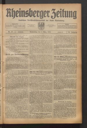 Rheinsberger Zeitung vom 03.03.1932