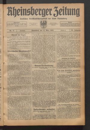 Rheinsberger Zeitung on Mar 12, 1932