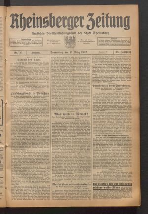 Rheinsberger Zeitung vom 17.03.1932