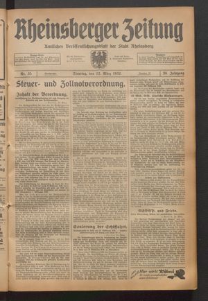 Rheinsberger Zeitung vom 22.03.1932