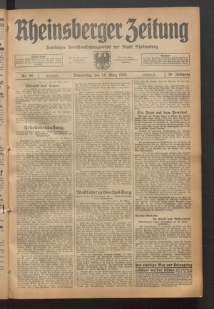 Rheinsberger Zeitung vom 24.03.1932