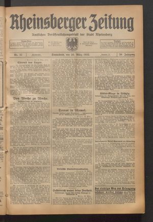 Rheinsberger Zeitung vom 26.03.1932