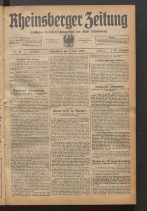 Rheinsberger Zeitung vom 02.04.1932