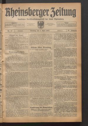 Rheinsberger Zeitung vom 05.04.1932