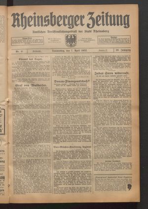Rheinsberger Zeitung vom 07.04.1932