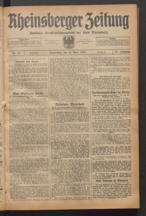 Rheinsberger Zeitung vom 14.04.1932