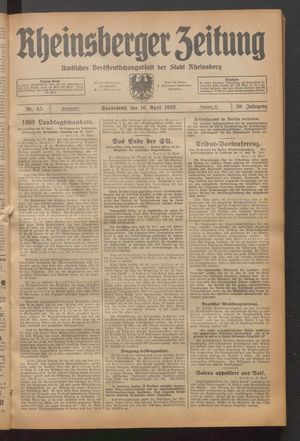 Rheinsberger Zeitung vom 16.04.1932