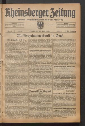 Rheinsberger Zeitung vom 19.04.1932