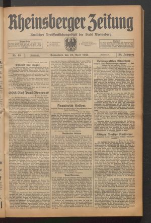 Rheinsberger Zeitung vom 23.04.1932