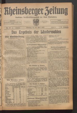 Rheinsberger Zeitung vom 26.04.1932