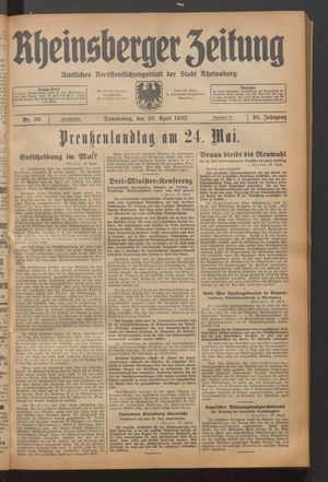 Rheinsberger Zeitung vom 28.04.1932