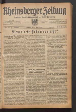 Rheinsberger Zeitung vom 03.05.1932