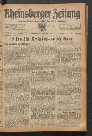 Rheinsberger Zeitung vom 14.05.1932