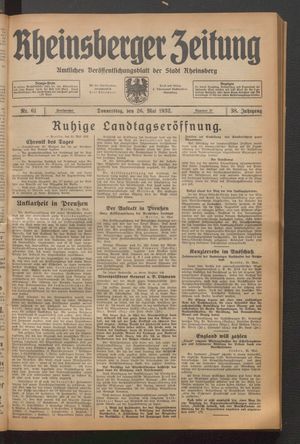 Rheinsberger Zeitung vom 26.05.1932