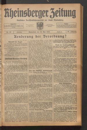 Rheinsberger Zeitung vom 28.05.1932