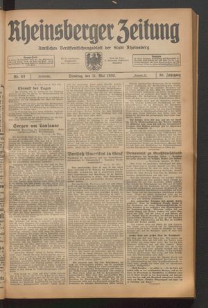 Rheinsberger Zeitung vom 31.05.1932