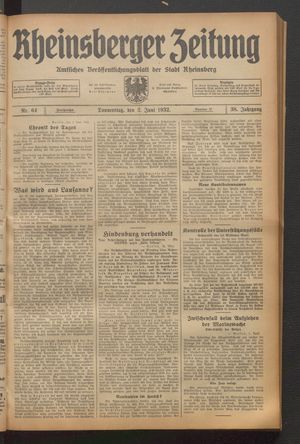 Rheinsberger Zeitung vom 02.06.1932