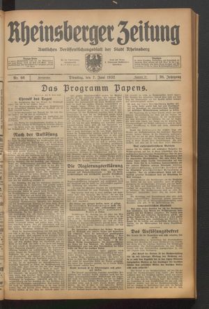 Rheinsberger Zeitung vom 07.06.1932