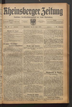 Rheinsberger Zeitung vom 11.06.1932