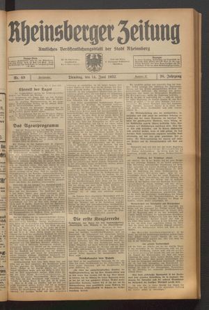 Rheinsberger Zeitung vom 14.06.1932