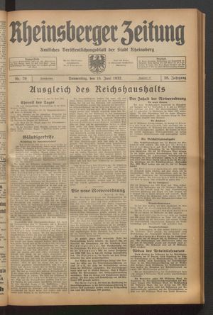 Rheinsberger Zeitung vom 16.06.1932