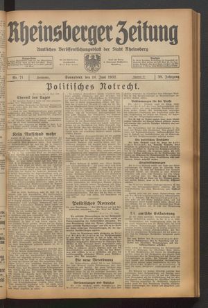Rheinsberger Zeitung vom 18.06.1932