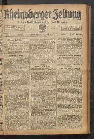 Rheinsberger Zeitung vom 23.06.1932