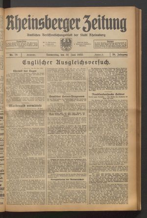 Rheinsberger Zeitung vom 30.06.1932