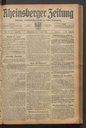 Rheinsberger Zeitung vom 07.07.1932