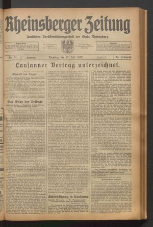 Rheinsberger Zeitung vom 12.07.1932
