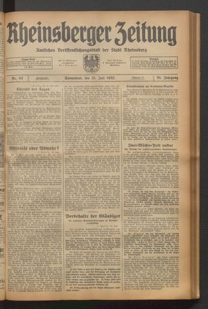 Rheinsberger Zeitung vom 16.07.1932