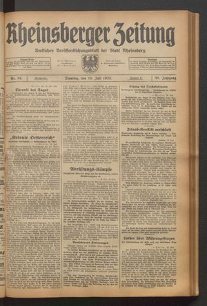 Rheinsberger Zeitung vom 19.07.1932
