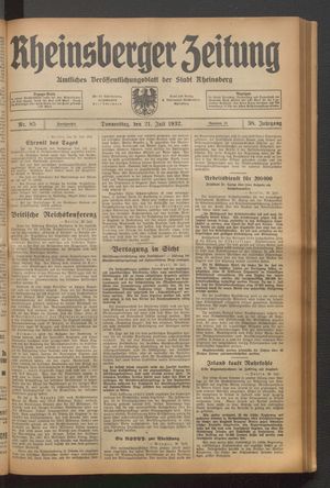 Rheinsberger Zeitung vom 21.07.1932