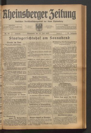 Rheinsberger Zeitung vom 23.07.1932